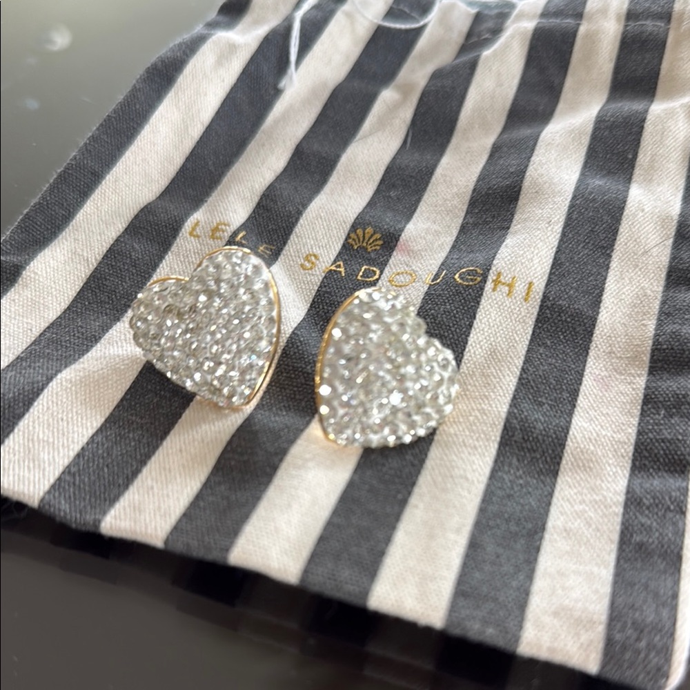 Lele Sadoughi Glittering Silver Heart Earrings 1 inch no backs included.